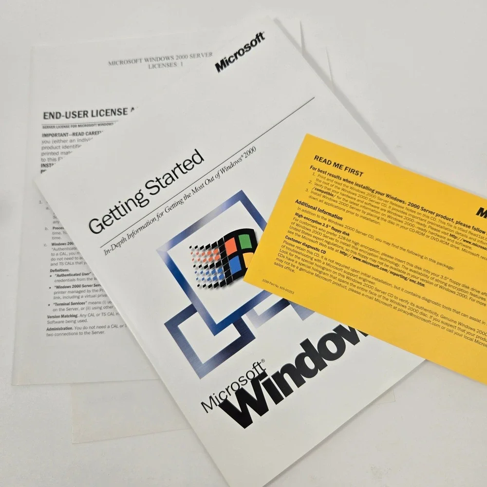 Vintage Microsoft Windows 2000 Server Big Box Complete 25 CALs CIB Product Key